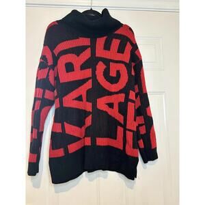 Karen Lagerfeld sz M oversized brand on front cowl neck blk/red #3065